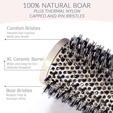 Mr Big Hair Brush, Extra Long and Wide Round Hair Brush for Blow Drying, 6 inch, Boar Bristles, Ionic Thermal Barrel, Adds Volume and Eliminates Frizz, Unique 3.75 inch Wide, Salon Quality