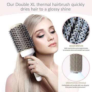 Mr Big Hair Brush, Extra Long and Wide Round Hair Brush for Blow Drying, 6 inch, Boar Bristles, Ionic Thermal Barrel, Adds Volume and Eliminates Frizz, Unique 3.75 inch Wide, Salon Quality