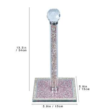 Hochance Pink Crystal Standing Paper Towel Roll Holder Countertop Weighted Rack,Glam Cute Bling Rhinestone Jeweled Diamonds Modern Decoration Christmas Housewarming Gifts for Kitchen Home Bar