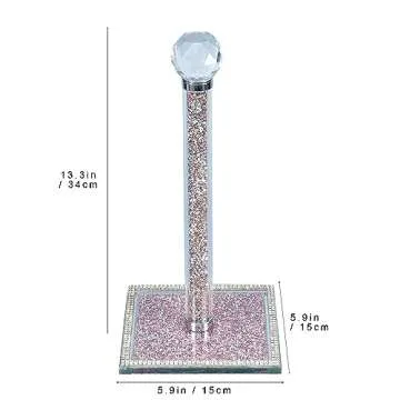 Hochance Pink Crystal Standing Paper Towel Roll Holder Countertop Weighted Rack,Glam Cute Bling Rhinestone Jeweled Diamonds Modern Decoration Christmas Housewarming Gifts for Kitchen Home Bar