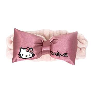 The Crème Shop x Sanrio Hello Kitty Pink Satin Plush Spa Headband Cruelty-Free Vegan Elegant Functi...
