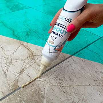 PentaUSA Tile Grout Repair Kit - Beige Grout Filler, Triple Protection, Fast Drying Formula Restores and Renews Grout Lines with Grout Float (Beige, 8.8oz / 250gr)