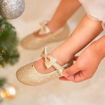 Felix & Flora Girls Mary Jane Flat Dress Shoe for Toddler Little Kid Party School (6 Toddler,Gold)