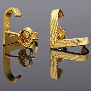 Emmanuela Minimalist Triangle Stud Earrings Handmade of 24K Gold plated Sterling Silver V Shaped Dainty Earring Studs Everyday Huggies Hypoallergenic Jewelry Unusual Gift for Her