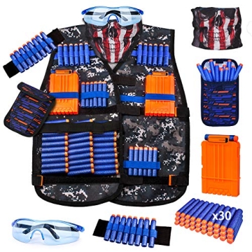 Kids Tactical Vest Kit for Nerf Guns with Refill Darts, Tactical Mask, and Protective Gear