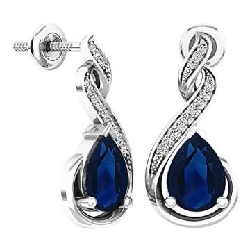 Dazzlingrock Collection 8X6 MM Each Pear Blue Sapphire & Round Diamond Women Infinity Teardrop Dangl...