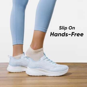ALLSWIFIT Women's Slip on Walking Shoes Tennis Lightweight Gym Sneakers ActiveFlow Workout Breathable Hands-Free Cross Trainer Comfortable Fashion Sneakers,Size 10,Light Blue,SARR029W