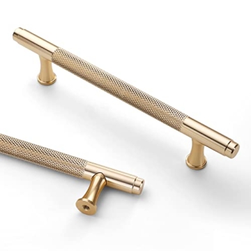 Asidrama 6 Pack 5 Inch(128mm) Knurled Gold Kitchen Cabinet Handles, Cabinet Pulls Kitchen Cabinet Ha...