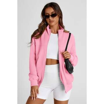 PRETTYGARDEN Women’s Trendy Zip Up Sweatshirt in Pink