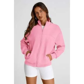 PRETTYGARDEN Women’s Trendy Zip Up Sweatshirt in Pink