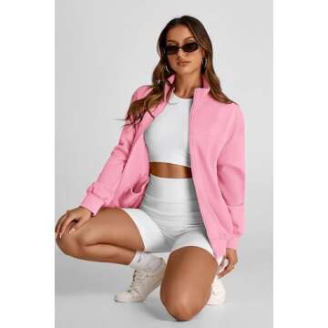 PRETTYGARDEN Women’s Trendy Zip Up Sweatshirt in Pink
