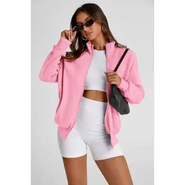 PRETTYGARDEN Women’s Trendy Zip Up Sweatshirt in Pink