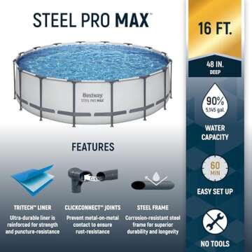 Bestway Steel Pro MAX 14 Foot x 48 Inch Round Metal Frame Above Ground Outdoor Swimming Pool Set wit...