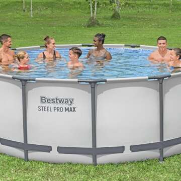 Bestway Steel Pro MAX 14 Foot x 48 Inch Round Metal Frame Above Ground Outdoor Swimming Pool Set with 1,000 Filter Pump, Ladder, and Cover, Gray