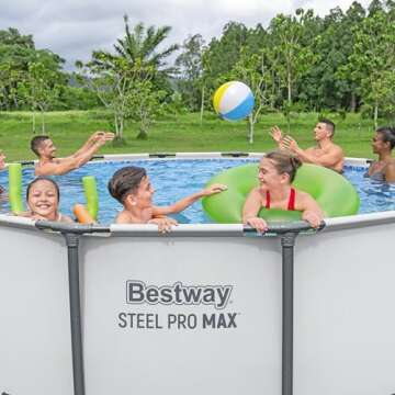 Bestway Steel Pro MAX 14 Foot x 48 Inch Round Metal Frame Above Ground Outdoor Swimming Pool Set with 1,000 Filter Pump, Ladder, and Cover, Gray