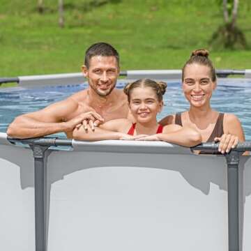 Bestway Steel Pro MAX 14 Foot x 48 Inch Round Metal Frame Above Ground Outdoor Swimming Pool Set with 1,000 Filter Pump, Ladder, and Cover, Gray