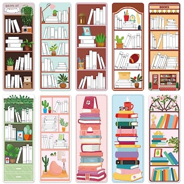 100 Pieces Book Tracker Bookmarks Bookshelf Design Bookmarks Double-Sided Reading Page Markers Bookm...