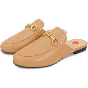 Vertundy Women's Tan Mules Brown Low Heel Flats Loafers Leather Slip On Backless