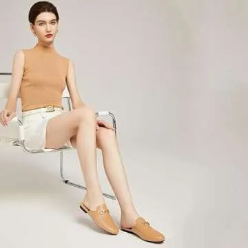 Vertundy Women's Tan Mules Brown Low Heel Flats Loafers Leather Slip On Backless