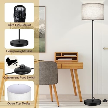 TOBUSA Modern Tall Floor Lamp with Dimmable LED Bulb