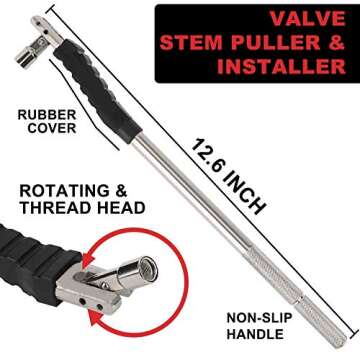 Hromee Tire Valve Stem Tool Puller and Installer Kit, 4PCS TR413 Tubeless Snap-in Valve Stem with Va...