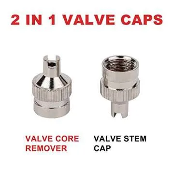 Hromee Tire Valve Stem Tool Puller and Installer Kit, 4PCS TR413 Tubeless Snap-in Valve Stem with Valve Stem Cores, Single Head Valve Core Remover and Slotted-Head Valve Cap