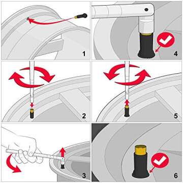 Hromee Tire Valve Stem Tool Puller and Installer Kit, 4PCS TR413 Tubeless Snap-in Valve Stem with Valve Stem Cores, Single Head Valve Core Remover and Slotted-Head Valve Cap