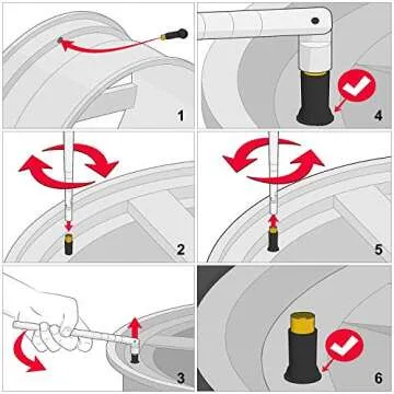 Hromee Tire Valve Stem Tool Puller and Installer Kit, 4PCS TR413 Tubeless Snap-in Valve Stem with Valve Stem Cores, Single Head Valve Core Remover and Slotted-Head Valve Cap