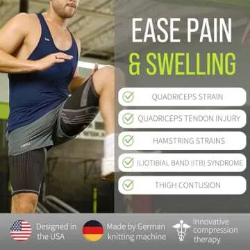 BLITZU Hamstring Compression Sleeve, Thigh Compression Sleeve for Women and Men, Upper Leg Brace for Groin, Sciatica & Quad Tendonitis, Wrap Support for Recovery, Running, Sports and Workout White L