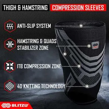 BLITZU Hamstring Compression Sleeve, Thigh Compression Sleeve for Women and Men, Upper Leg Brace for Groin, Sciatica & Quad Tendonitis, Wrap Support for Recovery, Running, Sports and Workout White L
