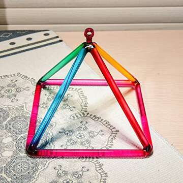 TOPFUND 10 inch Rainbow Crystal Singing Pyramid Sound Healing Instruments with Artificial Leather Carrying Case and Quartz Suede Mallet