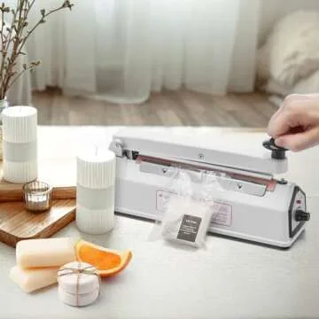 METRONIC Impulse Sealer 8 inch, Manual Heat Sealer Machine for Plastic Bags, Shrink Wrap Bag Sealers Heavy Duty Sealing Machine With Repair Kit (White)