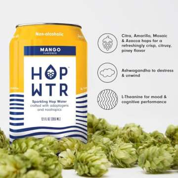HOP WTR Sparkling Hop Water, Variety Pack 12 Pack, Sugar Free, Low Carb Non Alcoholic Drinks, NA Beer, Adaptogen Drink, No Calories, Adaptogens & Nootropics for Added Benefits, 12 oz Cans