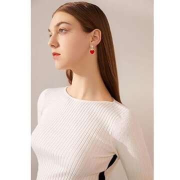 Liaght Weight Minimalism Red Love Heart Dangle Earrings Unique Elegant Red Enamel Heart Drop Earrings for Women Valentine's Day Jewelry Gifts (Red Love Heart Dangle Earrings)