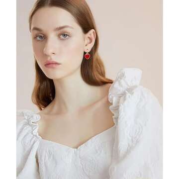 Liaght Weight Minimalism Red Love Heart Dangle Earrings Unique Elegant Red Enamel Heart Drop Earrings for Women Valentine's Day Jewelry Gifts (Red Love Heart Dangle Earrings)