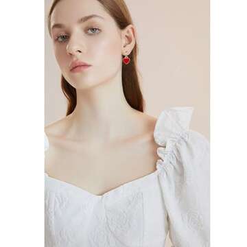 Liaght Weight Minimalism Red Love Heart Dangle Earrings Unique Elegant Red Enamel Heart Drop Earrings for Women Valentine's Day Jewelry Gifts (Red Love Heart Dangle Earrings)