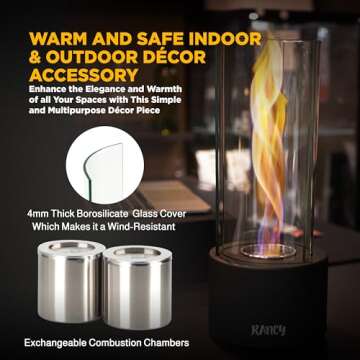 Rancy Tornado Tabletop Fireplace – Tornado Tabletop Fireplacee – Stylish Outdoor Indoor Décor – Modern Patio Accessory & Portable Fireplace