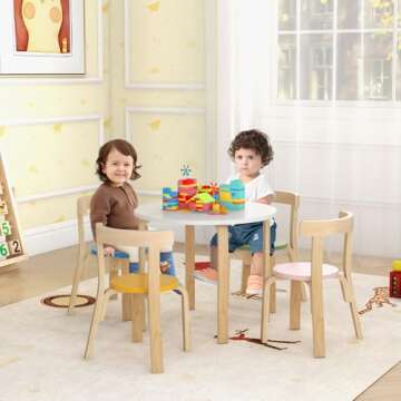 HONEY JOY Kids Table and Chair Set, Bentwood Toddler Round Table and 4 Chairs for Craft Art, Buildin...