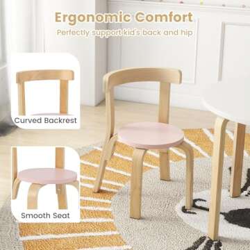 HONEY JOY Kids Table and Chair Set, Bentwood Toddler Round Table and 4 Chairs for Craft Art, Building Block, 5-Piece Children Furniture Set for Daycare, Kindergarten, Playroom (Colorful)