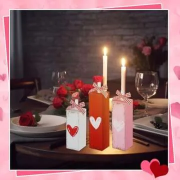 Geetery Valentine's Day Decorations for Home Valentines Table Block Sign Valentine Tiered Tray Decor Rustic Farmhouse Tabletop Centerpieces for Wedding Anniversary Party Shelf(Heart Style)