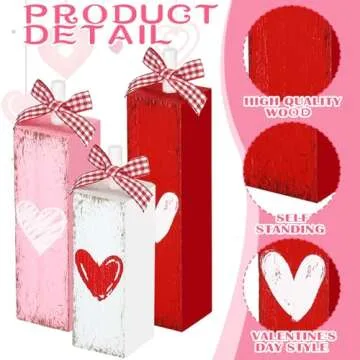 Geetery Valentine's Day Decorations for Home Valentines Table Block Sign Valentine Tiered Tray Decor Rustic Farmhouse Tabletop Centerpieces for Wedding Anniversary Party Shelf(Heart Style)
