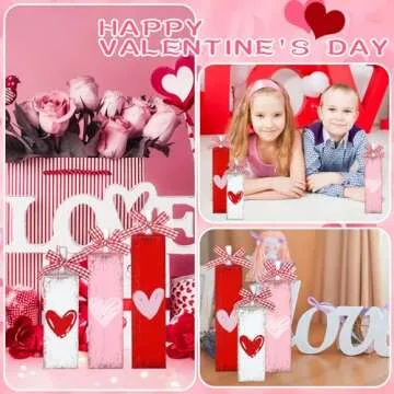 Geetery Valentine's Day Decorations for Home Valentines Table Block Sign Valentine Tiered Tray Decor Rustic Farmhouse Tabletop Centerpieces for Wedding Anniversary Party Shelf(Heart Style)