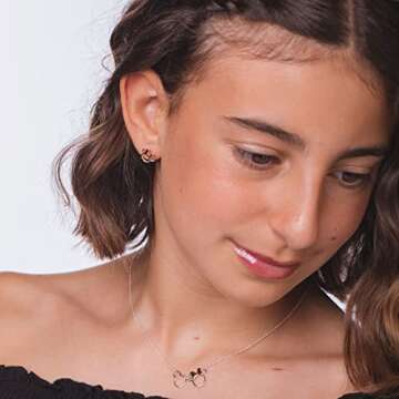 Disney Mickey and Minnie Mouse Jewelry for Women, Two Tone Interlocking Mickey and Minnie Pendant Ne...