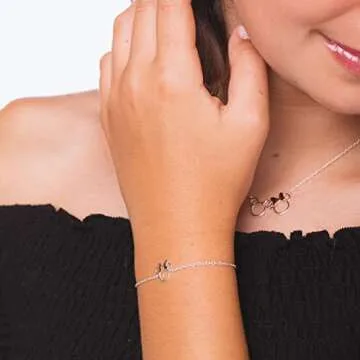 Disney Mickey and Minnie Mouse Jewelry for Women, Two Tone Interlocking Mickey and Minnie Pendant Necklace; Silver Plated, 18"