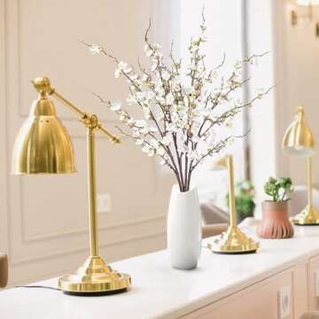 Sggvecsy Artificial Plum Blossom Flowers 4 Pcs Faux Cherry Blossom Stems Faux Silk Plum Blossom Bran...