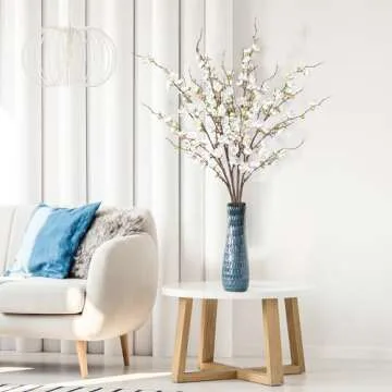 Sggvecsy Artificial Plum Blossom Flowers 4 Pcs Faux Cherry Blossom Stems Faux Silk Plum Blossom Branches 36.2’’ Fake Flowers Long Stems for Vase Arrangements Home Wedding Table Decor (White)