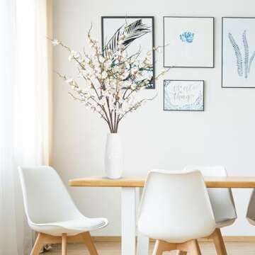 Sggvecsy Artificial Plum Blossom Flowers 4 Pcs Faux Cherry Blossom Stems Faux Silk Plum Blossom Branches 36.2’’ Fake Flowers Long Stems for Vase Arrangements Home Wedding Table Decor (White)