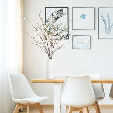 Sggvecsy Artificial Plum Blossom Flowers 4 Pcs Faux Cherry Blossom Stems Faux Silk Plum Blossom Branches 36.2’’ Fake Flowers Long Stems for Vase Arrangements Home Wedding Table Decor (White)