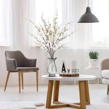 Sggvecsy Artificial Plum Blossom Flowers 4 Pcs Faux Cherry Blossom Stems Faux Silk Plum Blossom Branches 36.2’’ Fake Flowers Long Stems for Vase Arrangements Home Wedding Table Decor (White)