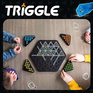 Fat Brain Toys Triggle - Stretch Four to Score [Fun Family Brainteaser Strategy Game for Kids, Teens, & Adults] Rubber Band Triangle Game